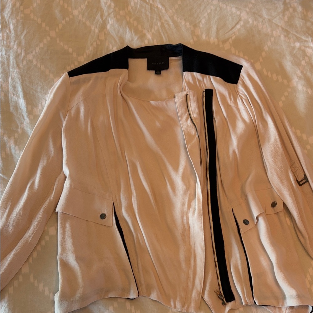 Amanda + Chelsea Cream Utility Jacket with Black Trim